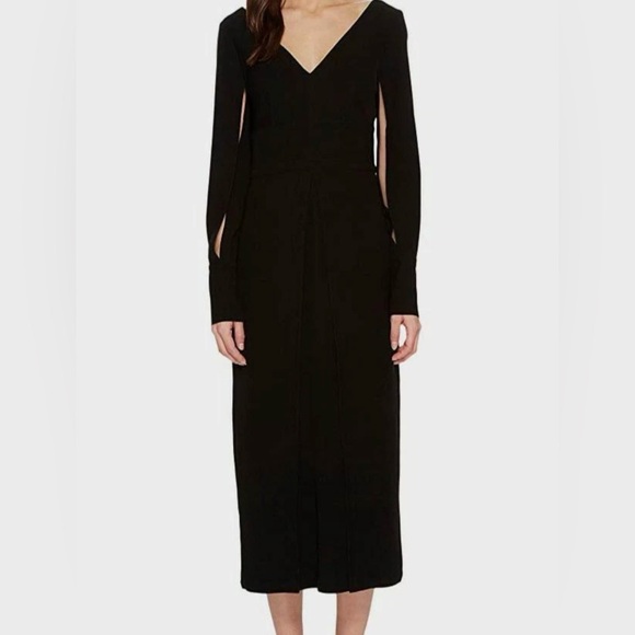 Yigal Azrouël Crepe Midi Length Dress Open Slit Long Sleeve - Picture 2 of 9